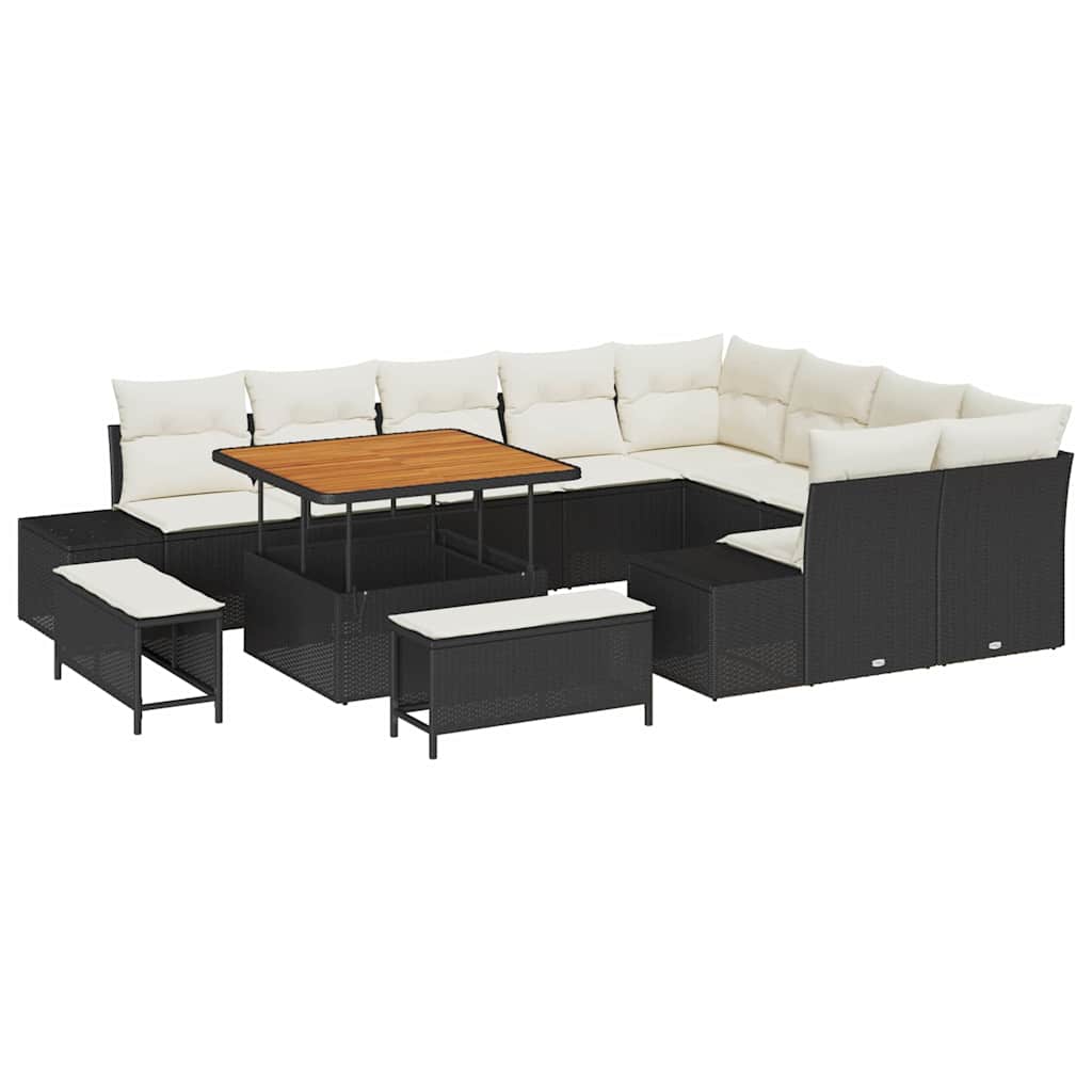 Garten-Sofa-Set 12 pcs Schwarz und Creme 100 x 100 x 71 cm