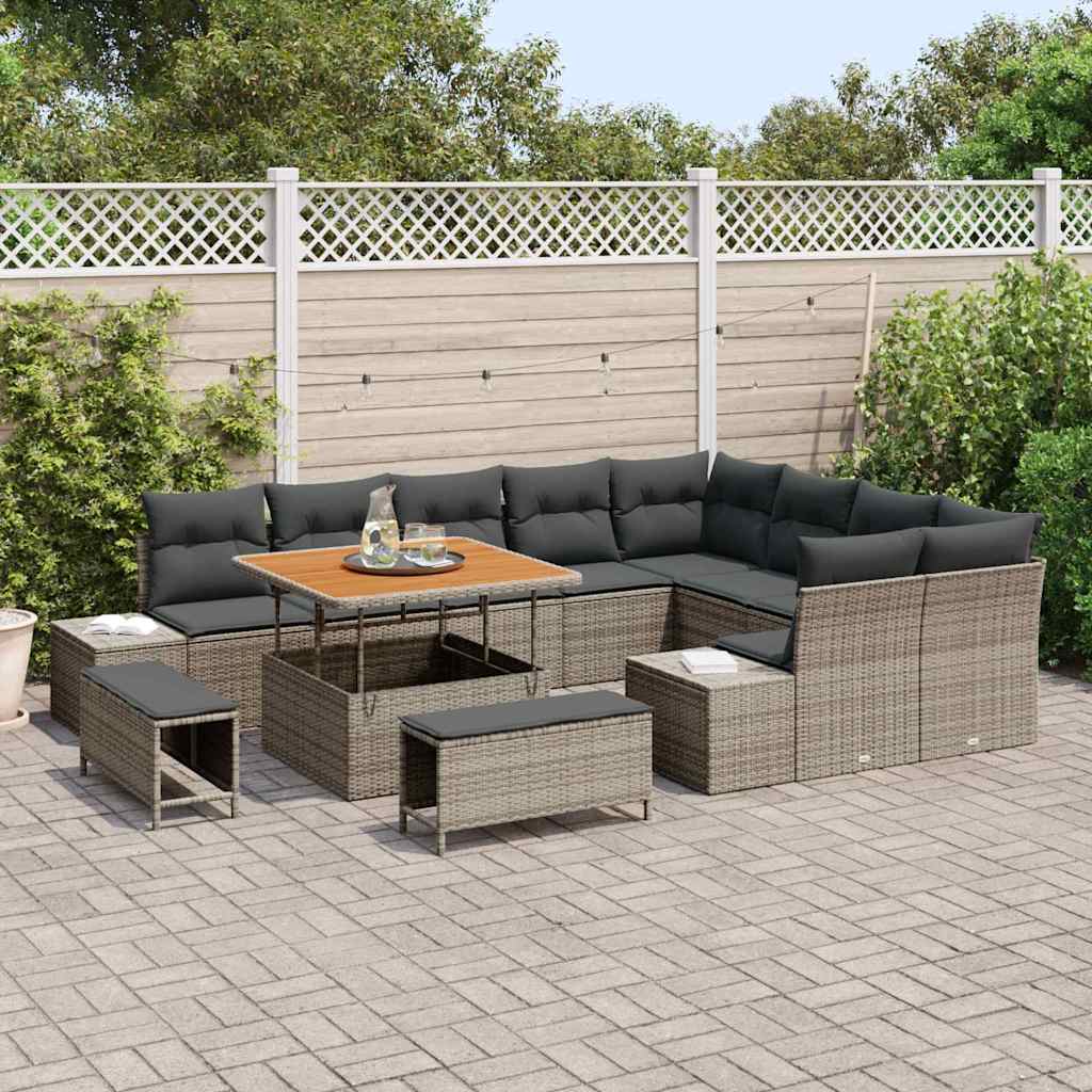 Garten-Sofa-Set mit Kissen 12 pcs Hellgrau und Dunkelgrau