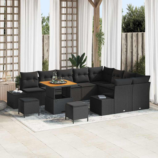 Garten-Sofa-Set mit Kissen 12 pcs Schwarz 80 x 80 x 71 cm