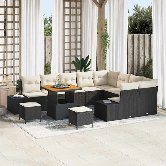 Garten-Sofa-Set 12 pcs Schwarz und Creme 80 x 80 x 71 cm