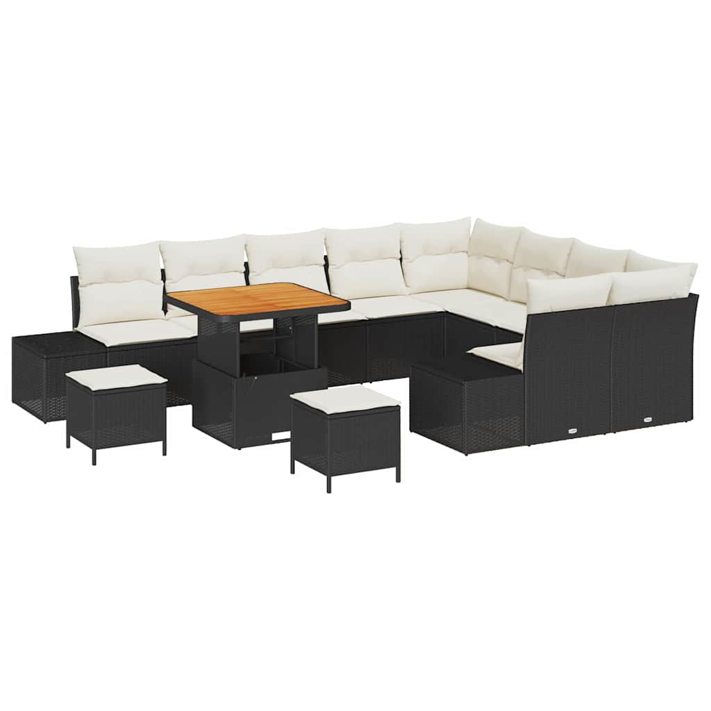 Garten-Sofa-Set 12 pcs Schwarz und Creme 80 x 80 x 71 cm