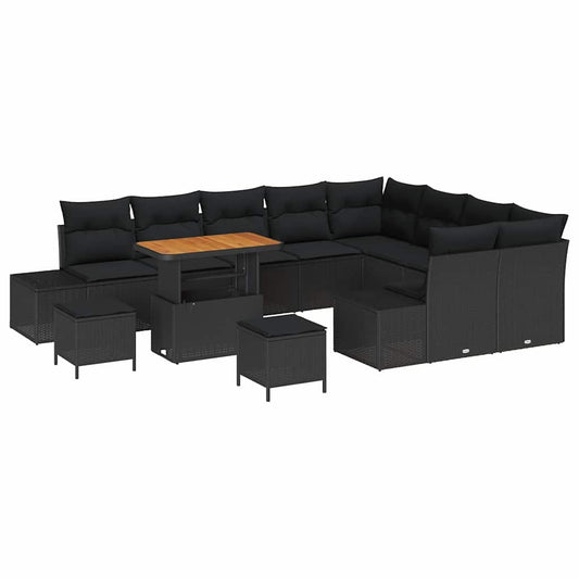 Garten-Sofa-Set mit Kissen 12 pcs Schwarz 90 x 55 x 71 cm