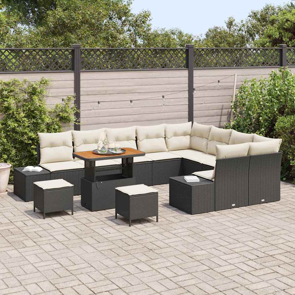 Garten-Sofa-Set 12 pcs Schwarz und Creme 90 x 55 x 71 cm