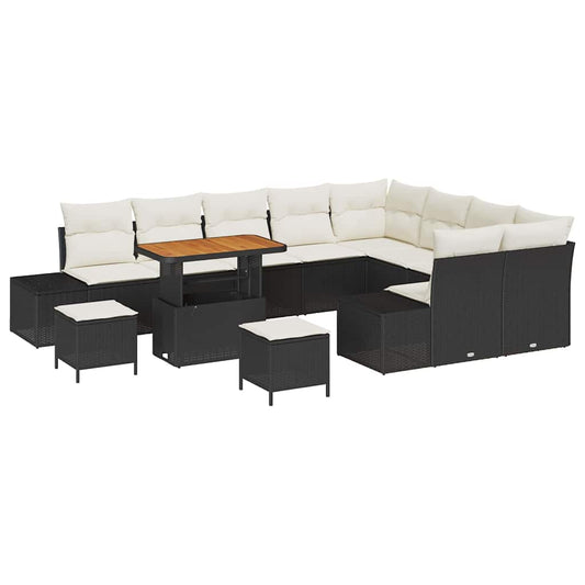 Garten-Sofa-Set 12 pcs Schwarz und Creme 90 x 55 x 71 cm