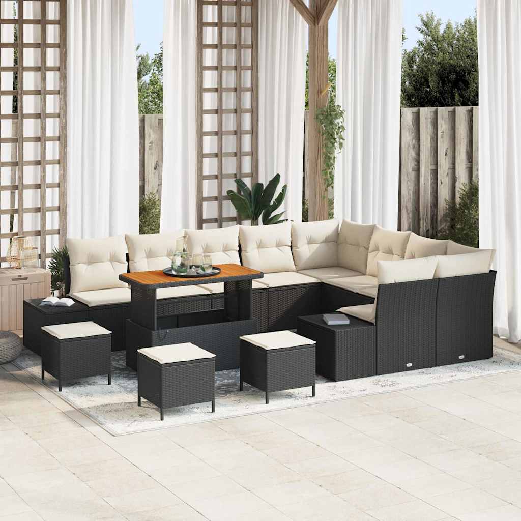 Garten-Sofa-Set 12 pcs Schwarz und Creme 110 x 55 x 71 cm