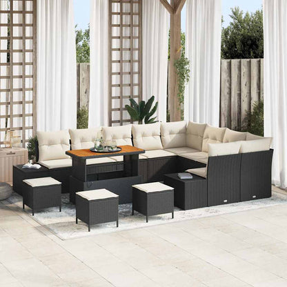 Garten-Sofa-Set 12 pcs Schwarz und Creme 110 x 55 x 71 cm
