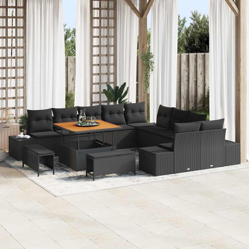 Garten-Sofa-Set mit Kissen 13 pcs Schwarz 100 x 100 x 71 cm