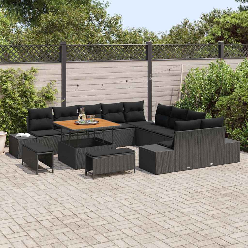 Garten-Sofa-Set mit Kissen 13 pcs Schwarz 100 x 100 x 71 cm