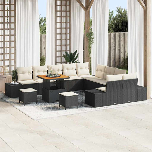 Garten-Sofa-Set 13 pcs Schwarz und Creme 80 x 80 x 71 cm