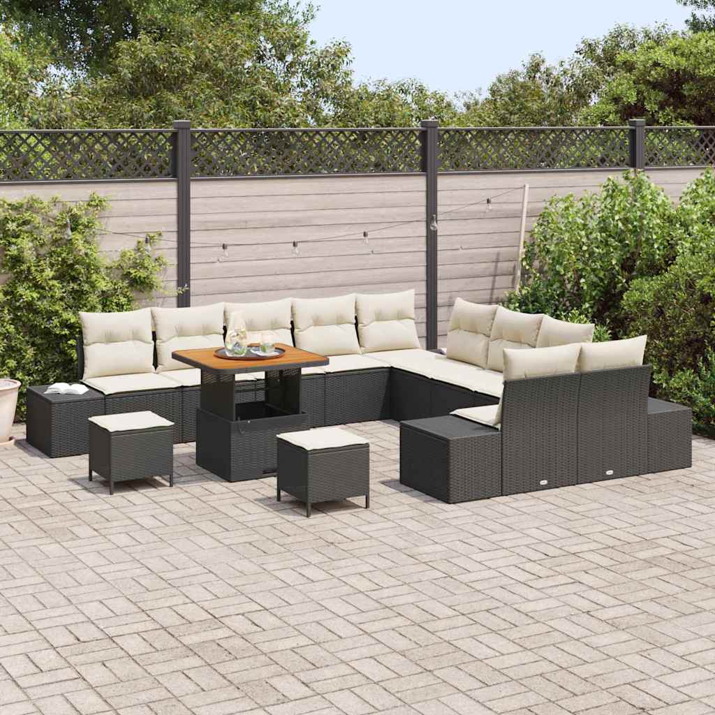 Garten-Sofa-Set 13 pcs Schwarz und Creme 80 x 80 x 71 cm