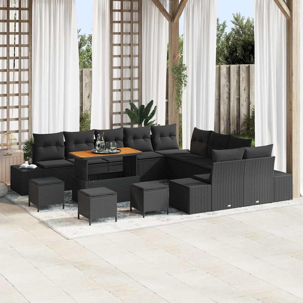 Garten-Sofa-Set mit Kissen 13 pcs Schwarz 110 x 55 x 71 cm