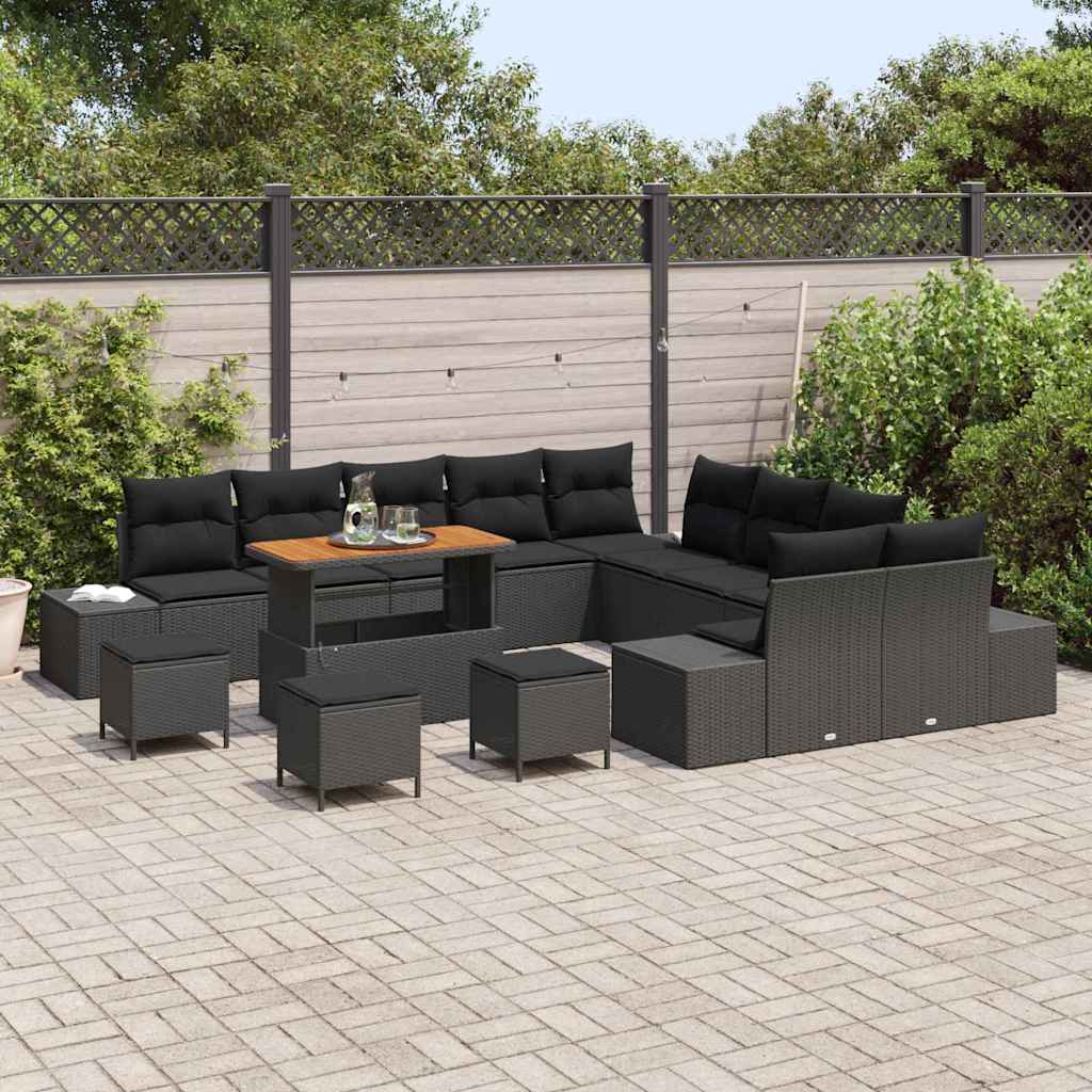 Garten-Sofa-Set mit Kissen 13 pcs Schwarz 110 x 55 x 71 cm