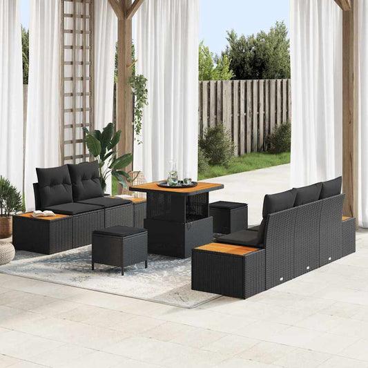 Garten-Sofa-Set mit Kissen 8 pcs Schwarz 80 x 80 x 71 cm