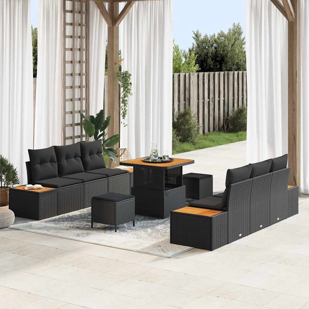 Garten-Sofa-Set mit Kissen 9 pcs Schwarz 80 x 80 x 71 cm