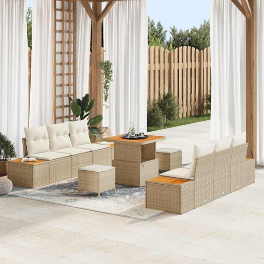 Garten-Sofa-Set mit Kissen 9 pcs Beige, Creme 80 x 80 x 71 cm