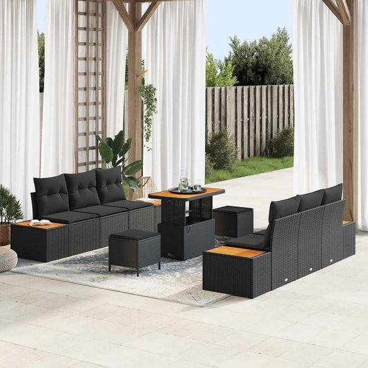 Garten-Sofa-Set mit Kissen 9 pcs Schwarz 90 x 55 x 71 cm