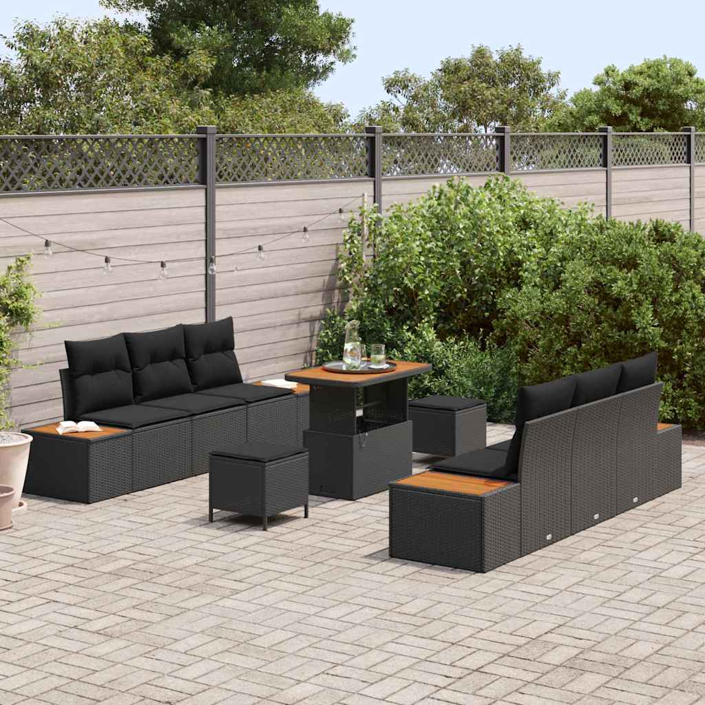 Garten-Sofa-Set mit Kissen 9 pcs Schwarz 90 x 55 x 71 cm