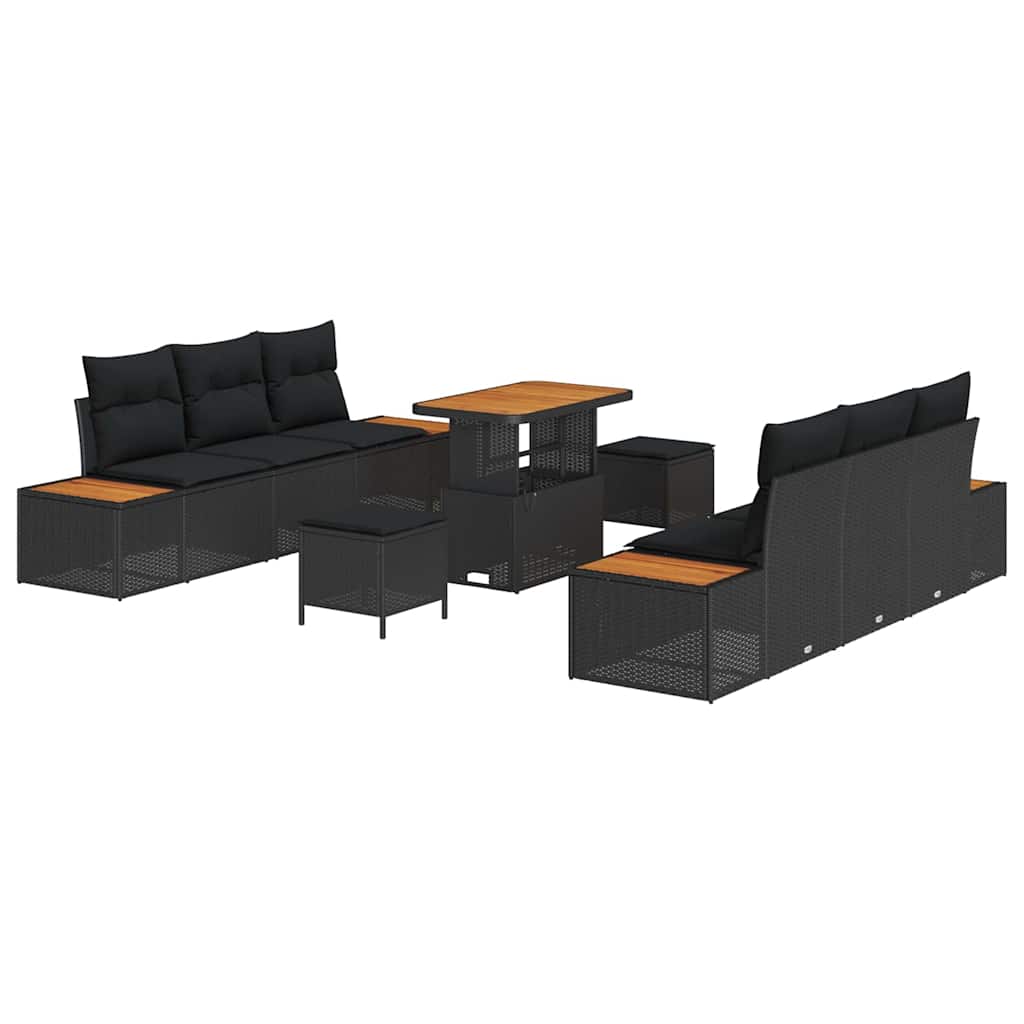 Garten-Sofa-Set mit Kissen 9 pcs Schwarz 90 x 55 x 71 cm