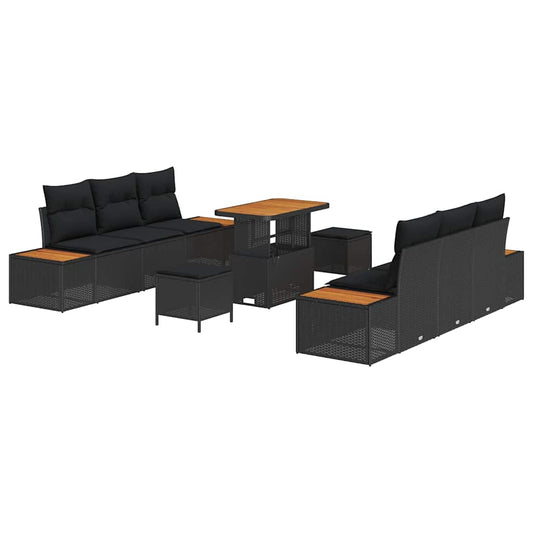 Garten-Sofa-Set mit Kissen 9 pcs Schwarz 90 x 55 x 71 cm