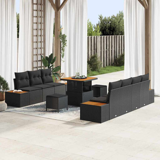 Garten-Sofa-Set mit Kissen 10 pcs Schwarz 80 x 80 x 71 cm