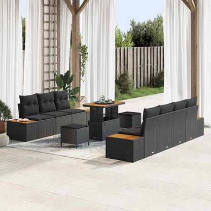 Garten-Sofa-Set mit Kissen 10 pcs Schwarz 90 x 55 x 71 cm