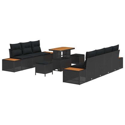 Garten-Sofa-Set mit Kissen 10 pcs Schwarz 90 x 55 x 71 cm