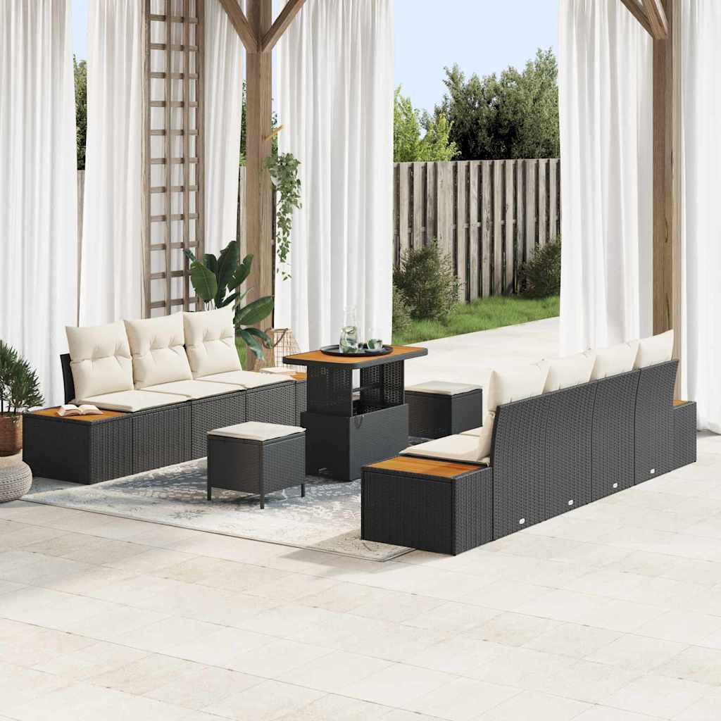 Garten-Sofa-Set 10 pcs Schwarz und Creme 90 x 55 x 71 cm