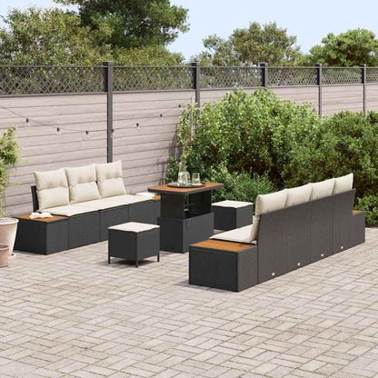 Garten-Sofa-Set 10 pcs Schwarz und Creme 90 x 55 x 71 cm