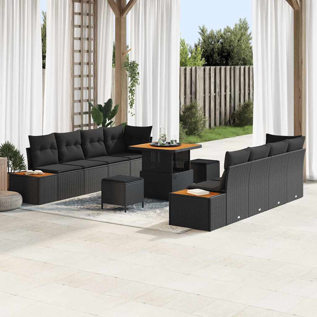 Garten-Sofa-Set mit Kissen 11 pcs Schwarz 80 x 80 x 71 cm