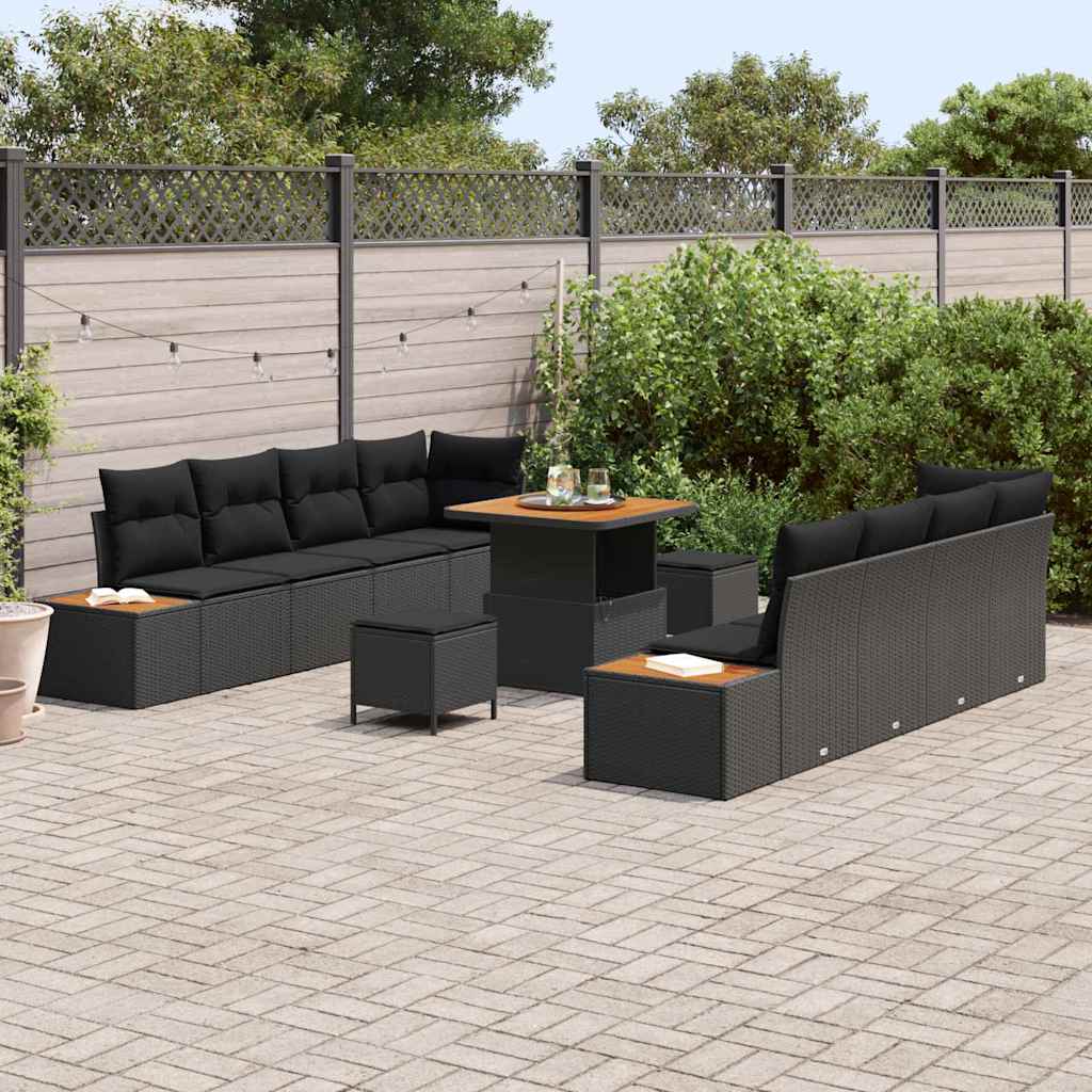 Garten-Sofa-Set mit Kissen 11 pcs Schwarz 80 x 80 x 71 cm