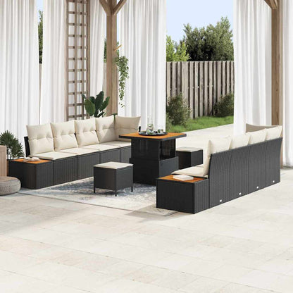 Garten-Sofa-Set 11 pcs Schwarz und Creme 80 x 80 x 71 cm