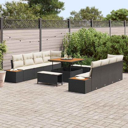 Garten-Sofa-Set 11 pcs Schwarz und Creme 100 x 100 x 71 cm