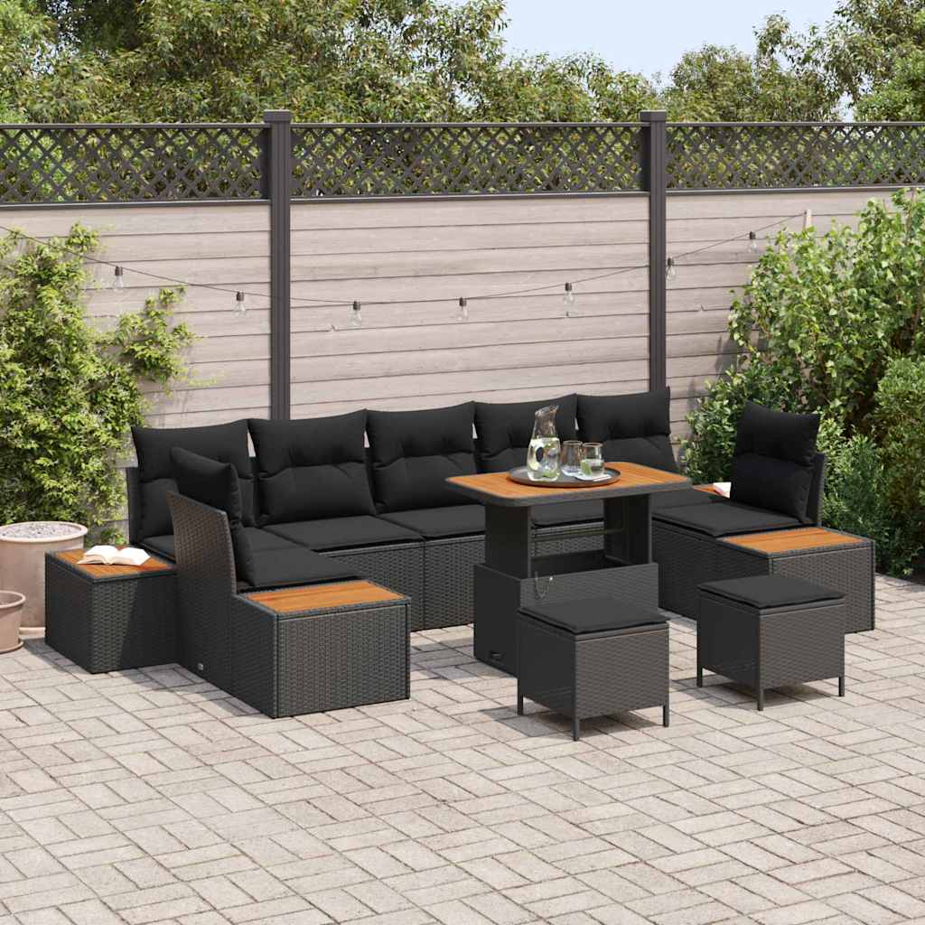 Garten-Sofa-Set mit Kissen 10 pcs Schwarz 90 x 55 x 71 cm