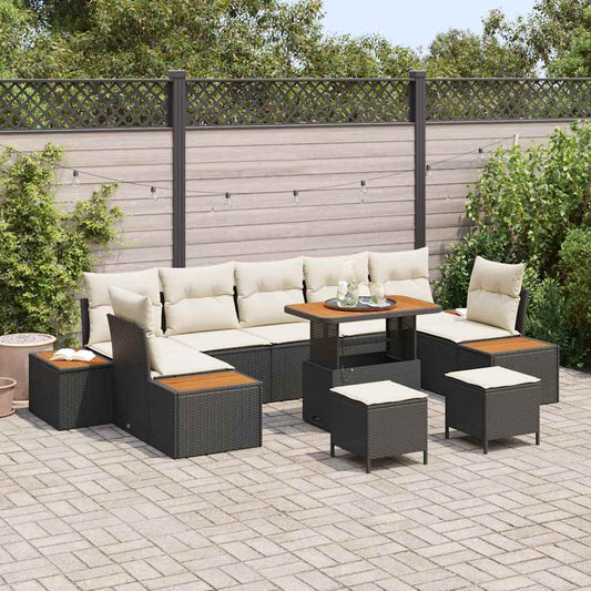 Garten-Sofa-Set 10 pcs Schwarz und Creme 90 x 55 x 71 cm