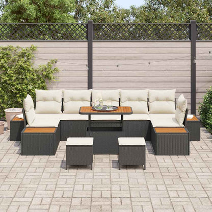 Garten-Sofa-Set 10 pcs Schwarz und Creme 90 x 55 x 71 cm
