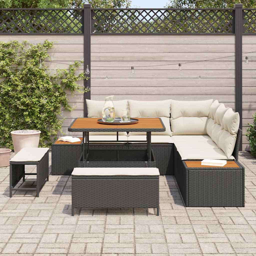 Garten-Sofa-Set mit Kissen 8 pcs Schwarz Poly Rattan
