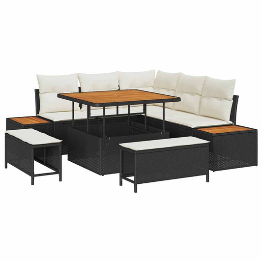 Garten-Sofa-Set mit Kissen 8 pcs Schwarz Poly Rattan