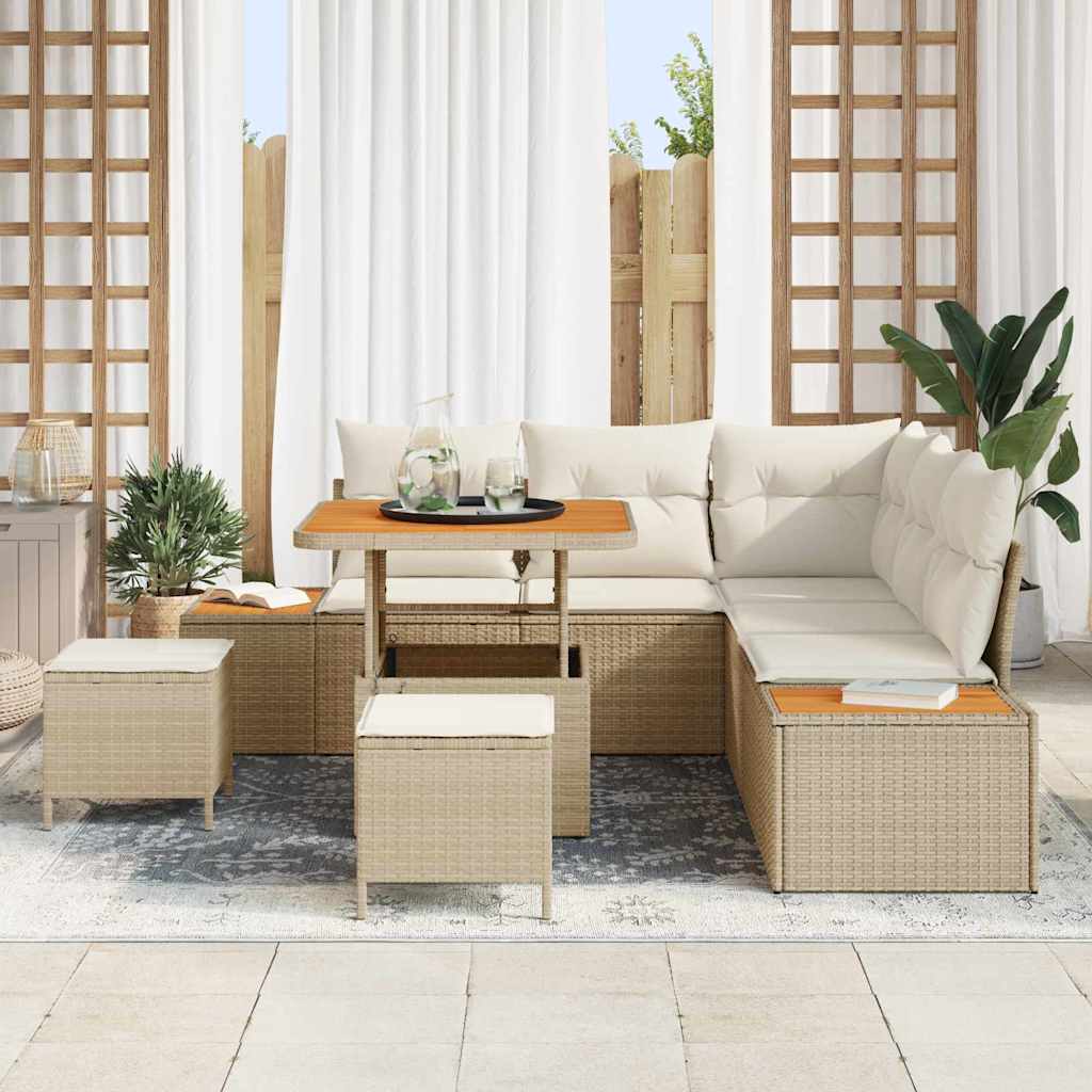 Garten-Sofa-Set mit Kissen mit Speicher 8 pcs Beige Poly Rattan