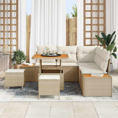 Garten-Sofa-Set mit Kissen mit Speicher 8 pcs Beige Poly Rattan
