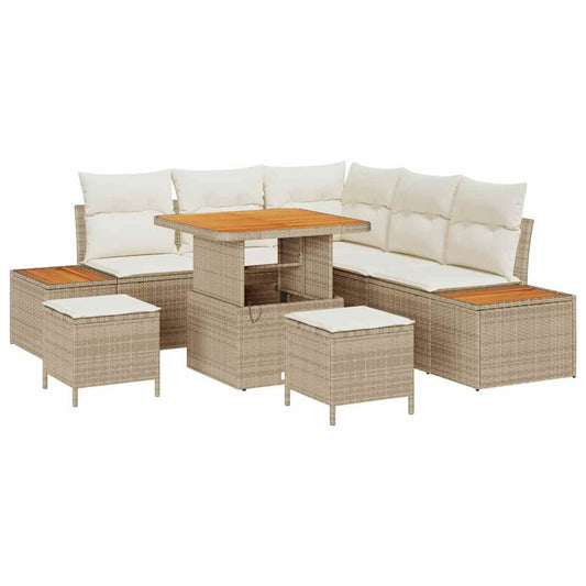 Garten-Sofa-Set mit Kissen mit Speicher 8 pcs Beige Poly Rattan