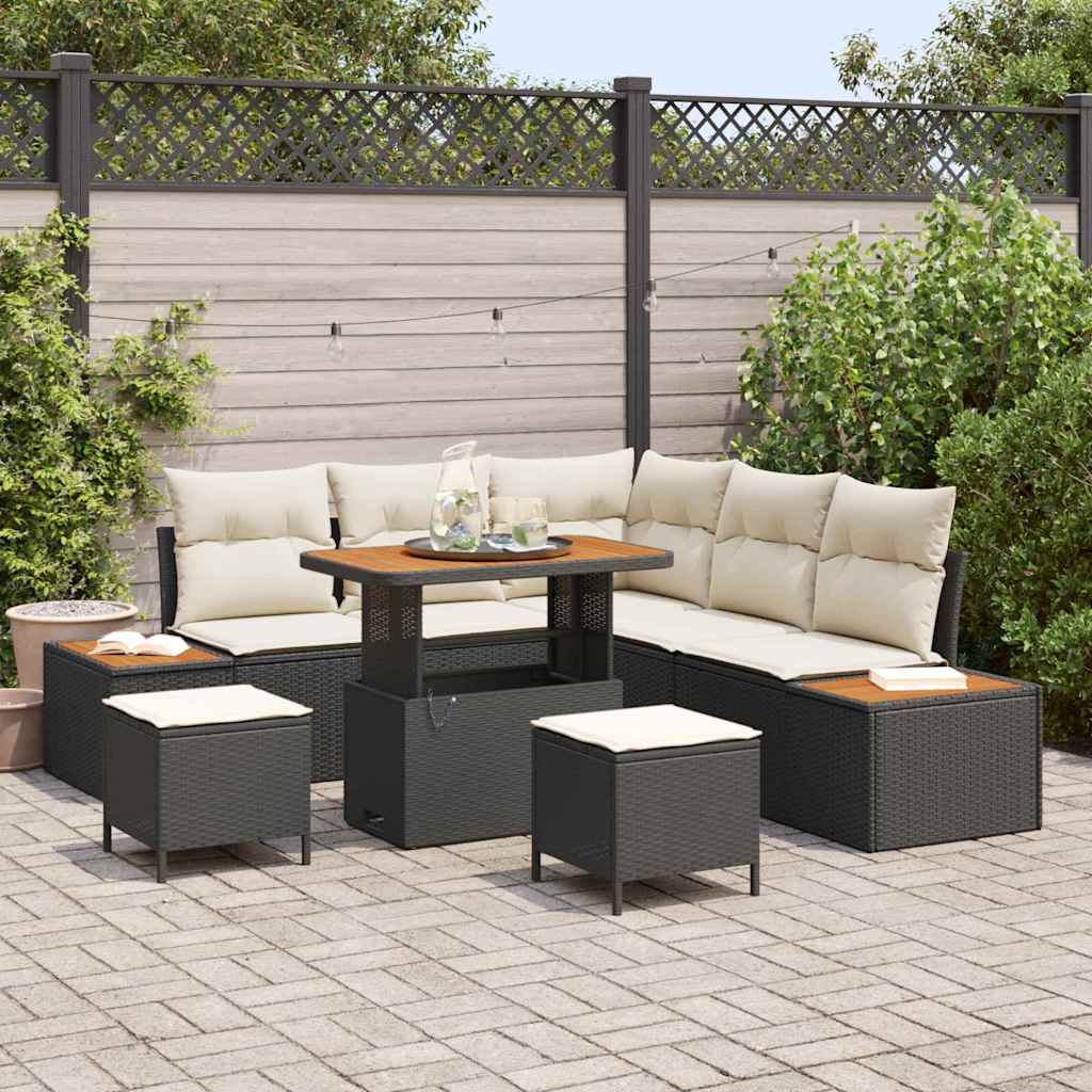 Garten-Sofa-Set mit Kissen 8 pcs Schwarz Poly Rattan