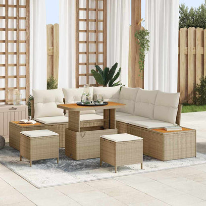 Garten-Sofa-Set mit Kissen mit Speicher 8 pcs Beige Poly Rattan