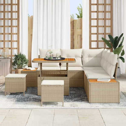 Garten-Sofa-Set mit Kissen mit Speicher 8 pcs Beige Poly Rattan