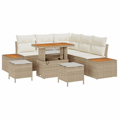 Garten-Sofa-Set mit Kissen mit Speicher 8 pcs Beige Poly Rattan