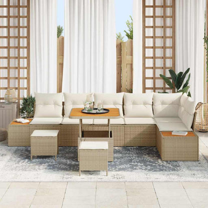 Garten-Sofa-Set mit Kissen mit Speicher 9 pcs Beige Poly Rattan