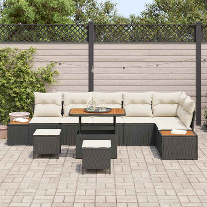 Garten-Sofa-Set mit Kissen 9 pcs Schwarz Poly Rattan