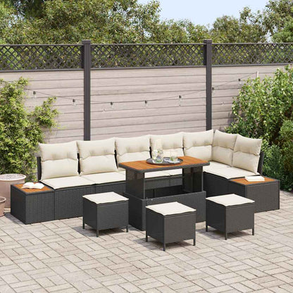 Garten-Sofa-Set mit Kissen 10 pcs Schwarz Poly Rattan