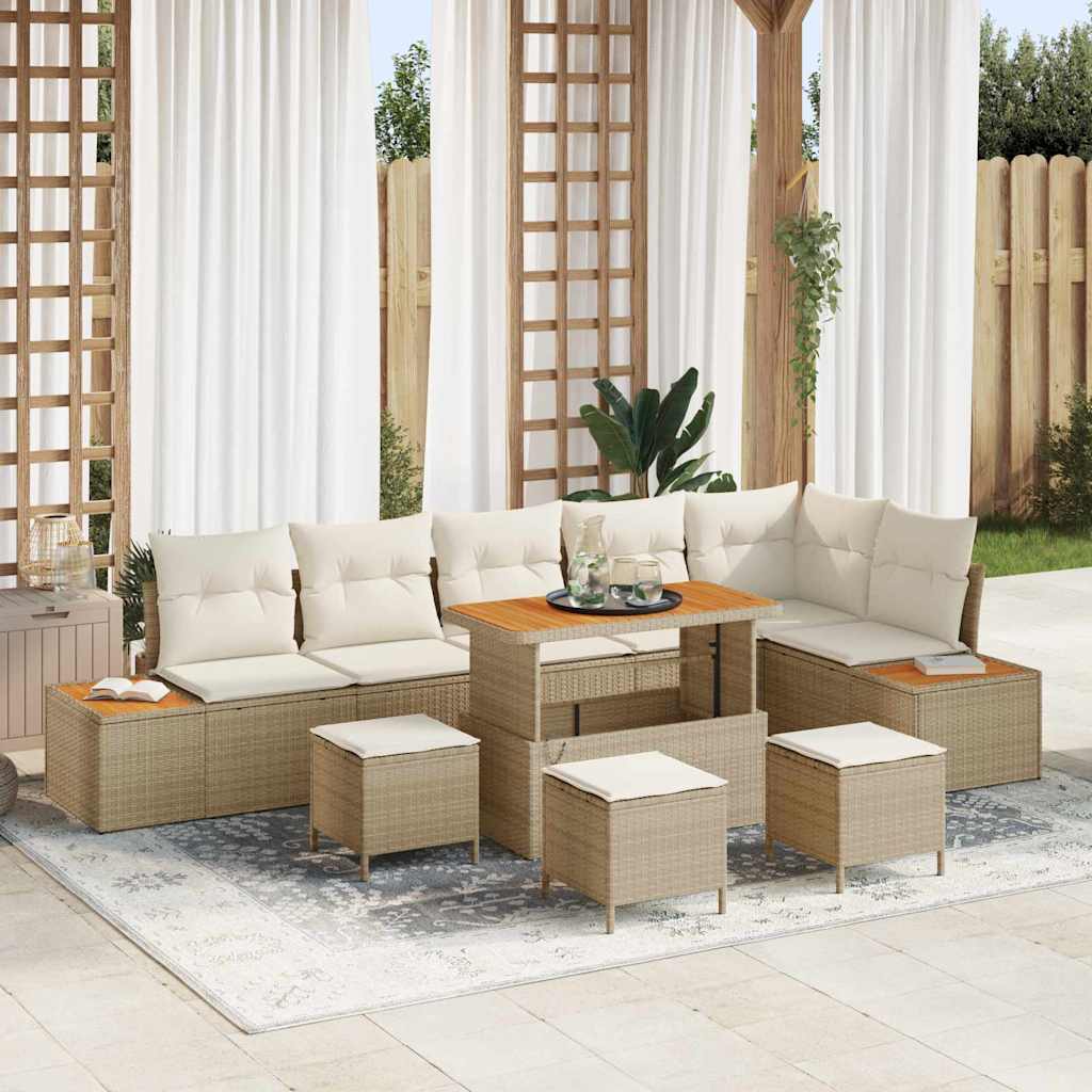 Garten-Sofa-Set mit Kissen 10 pcs Beige Poly Rattan