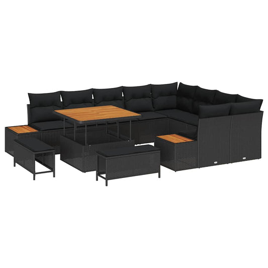 Garten-Sofa-Set mit Kissen 12 pcs Schwarz Poly Rattan