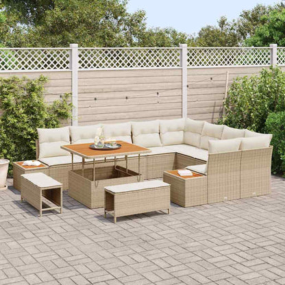 Garten-Sofa-Set mit Kissen 12 pcs Beige Poly Rattan
